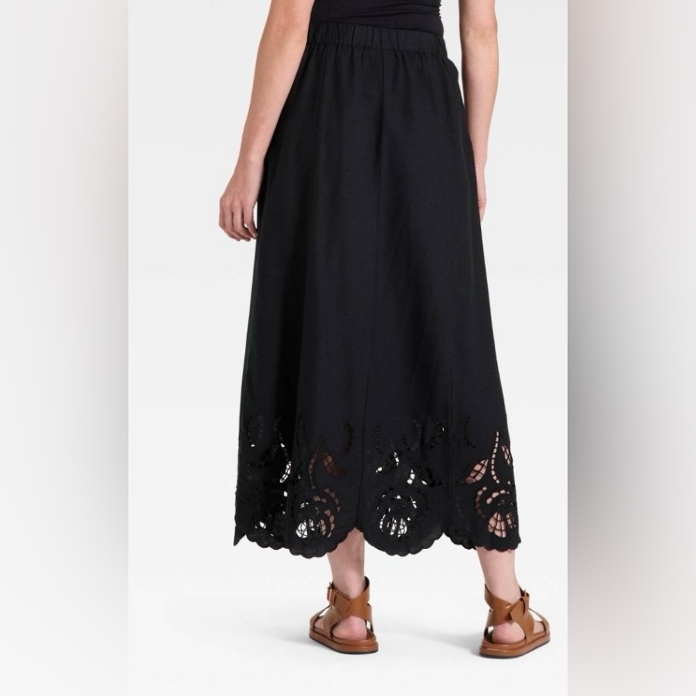 Universal Thread Black Eyelet Hem Maxi Skirt Side… - image 3